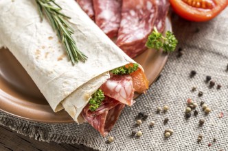 Tortilla with sausage and tomatoes